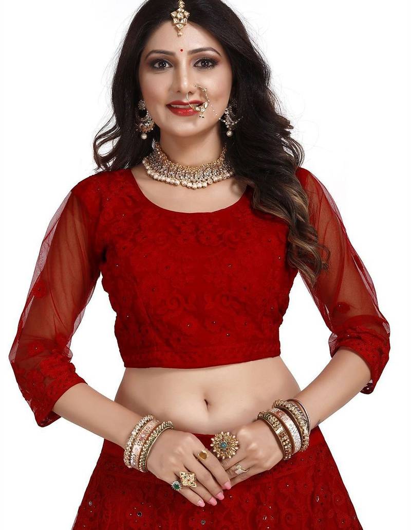 Embroidered Semi-Stitched Lehenga With Unstitched Blouse With Dupatta