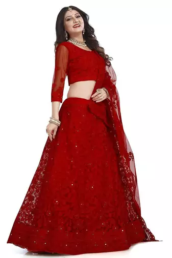 Embroidered Semi-Stitched Lehenga With Unstitched Blouse With Dupatta