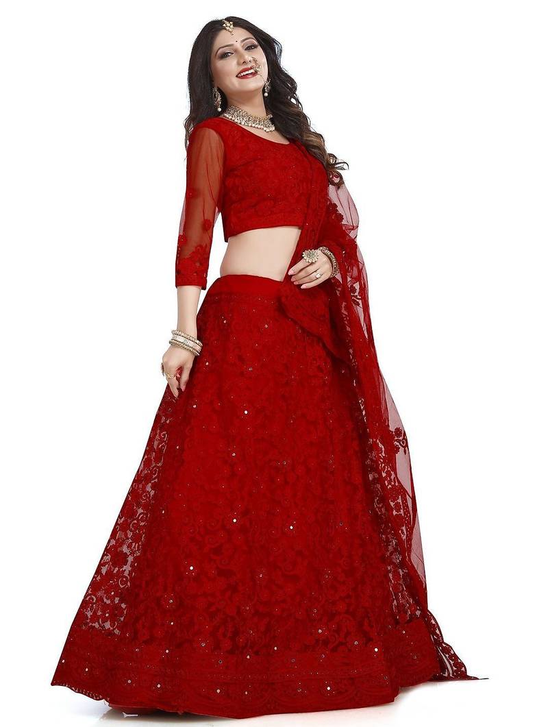 Embroidered Semi-Stitched Lehenga With Unstitched Blouse With Dupatta