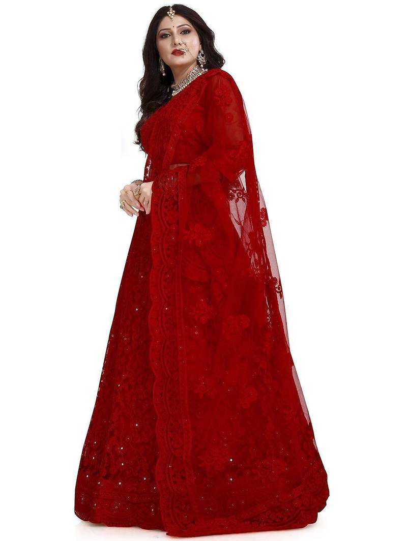 Embroidered Semi-Stitched Lehenga With Unstitched Blouse With Dupatta