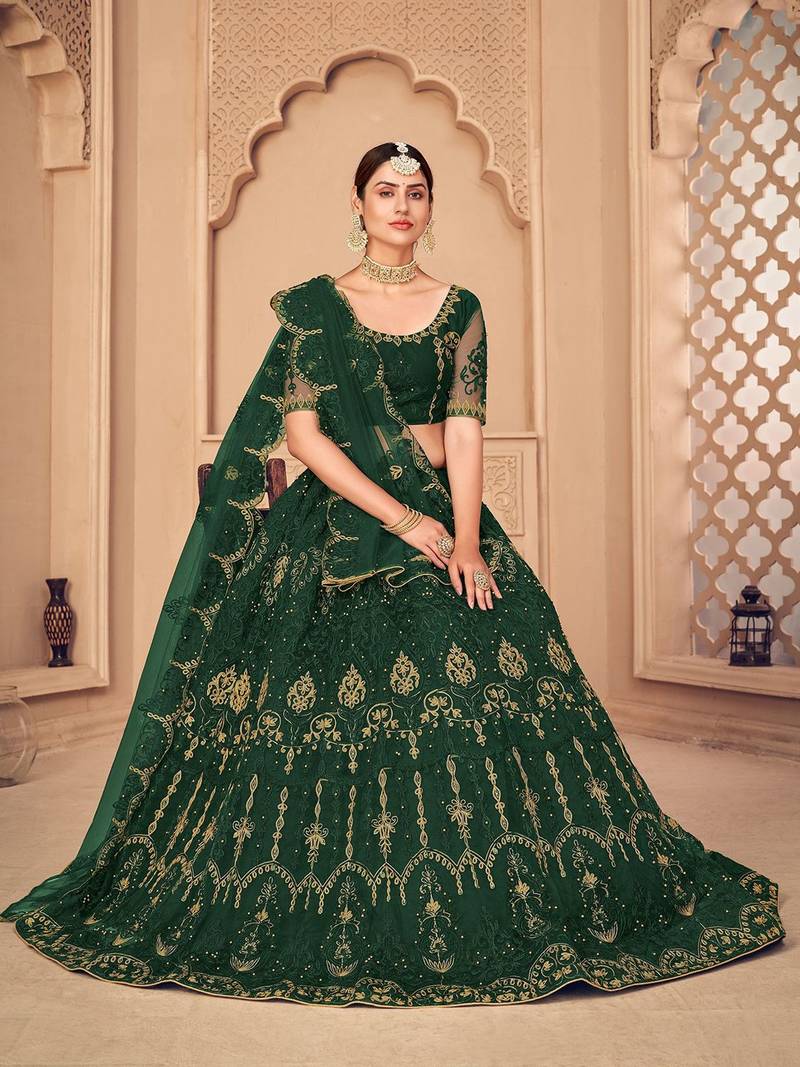 Embroidered Semi-Stitched Lehenga With Unstitched Blouse With Dupatta
