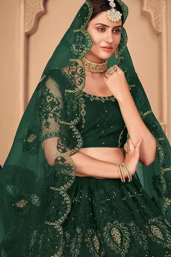 Embroidered Semi-Stitched Lehenga With Unstitched Blouse With Dupatta