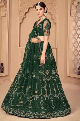 Embroidered Semi-Stitched Lehenga With Unstitched Blouse With Dupatta