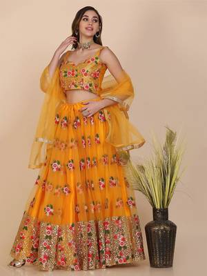 Embroidered Sequinned Semi-Stitched Lehenga & Unstitched Blouse With Dupatta 1