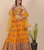 Embroidered Sequinned Semi-Stitched Lehenga & Unstitched Blouse With Dupatta