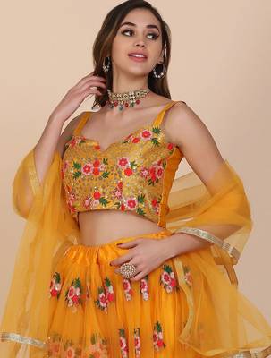 Embroidered Sequinned Semi-Stitched Lehenga & Unstitched Blouse With Dupatta 2