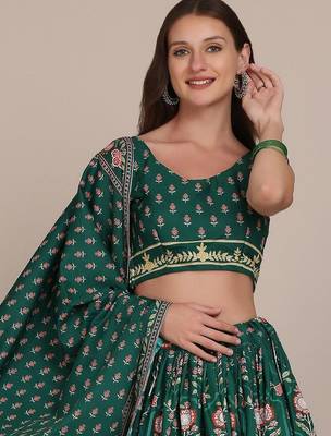 Printed Thread Work Semi-Stitched Lehenga & Unstitched Blouse With Dupatta 2