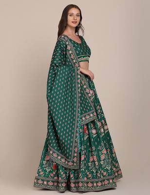Printed Thread Work Semi-Stitched Lehenga & Unstitched Blouse With Dupatta 3