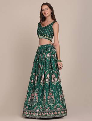 Printed Thread Work Semi-Stitched Lehenga & Unstitched Blouse With Dupatta 4