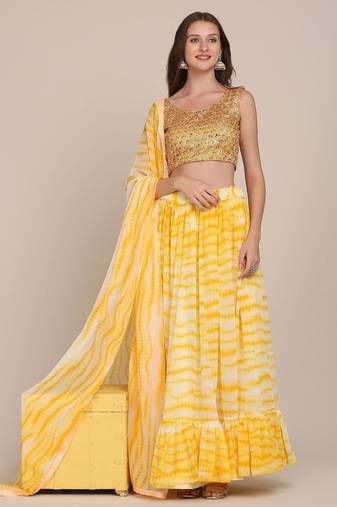 Embroidered Sequinned Shibori Semi-Stitched Lehenga Choli