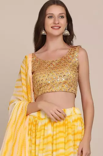 Embroidered Sequinned Shibori Semi-Stitched Lehenga Choli