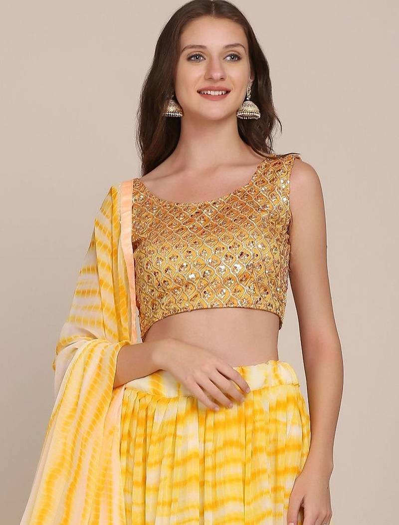 Embroidered Sequinned Shibori Semi-Stitched Lehenga Choli