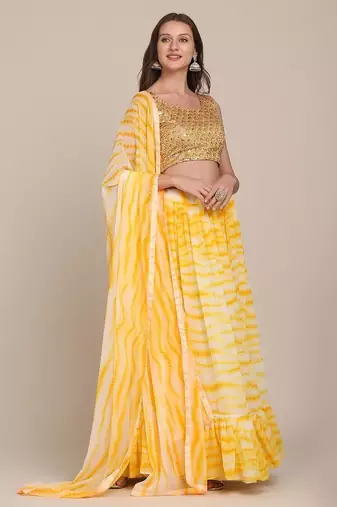 Embroidered Sequinned Shibori Semi-Stitched Lehenga Choli