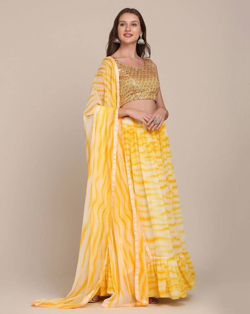 Embroidered Sequinned Shibori Semi-Stitched Lehenga Choli