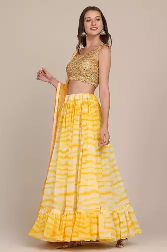 Embroidered Sequinned Shibori Semi-Stitched Lehenga Choli