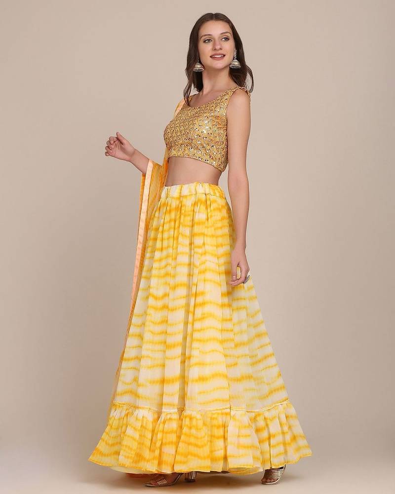 Embroidered Sequinned Shibori Semi-Stitched Lehenga Choli