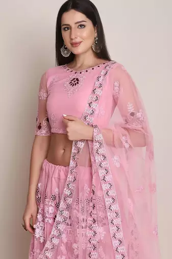 Embroidered Thread Work Semi-Stitched Lehenga & Unstitched Blouse With Dupatta