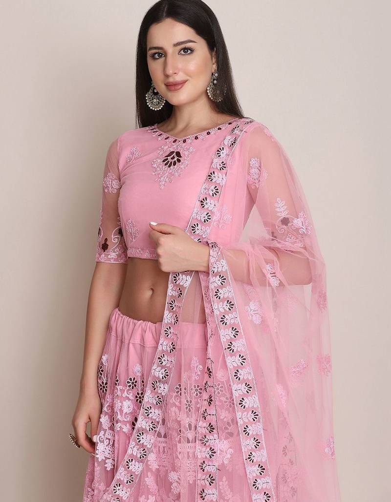 Embroidered Thread Work Semi-Stitched Lehenga & Unstitched Blouse With Dupatta