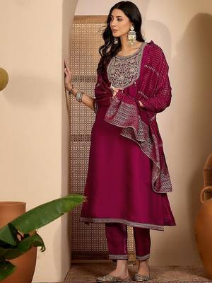 Embroidered round neck kurta & trousers kurta sets 1