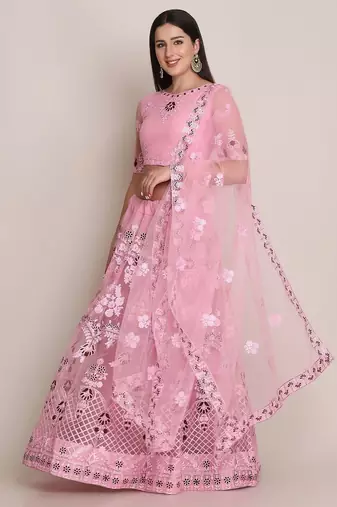Embroidered Thread Work Semi-Stitched Lehenga & Unstitched Blouse With Dupatta