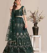 Embroidered Thread Work Semi-Stitched Lehenga With Unstitched Blouse & Dupatta