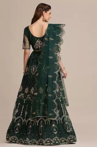 Embroidered Thread Work Semi-Stitched Lehenga With Unstitched Blouse & Dupatta