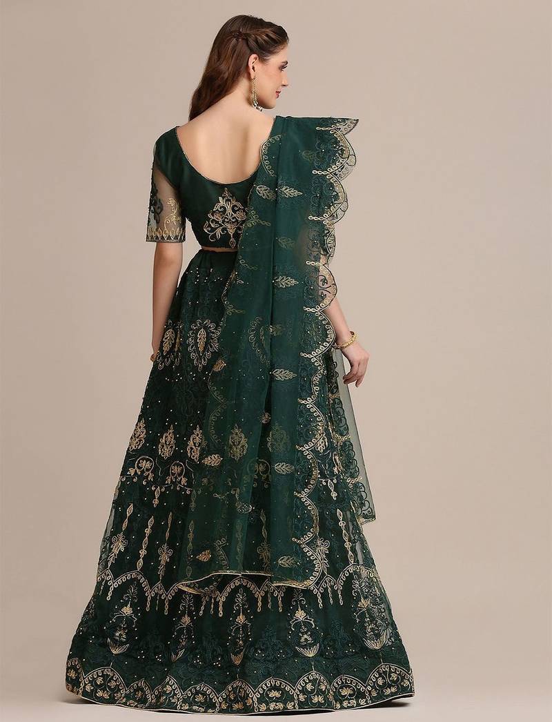Embroidered Thread Work Semi-Stitched Lehenga With Unstitched Blouse & Dupatta