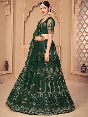 Embroidered Thread Work Semi-Stitched Lehenga With Unstitched Blouse & Dupatta 4