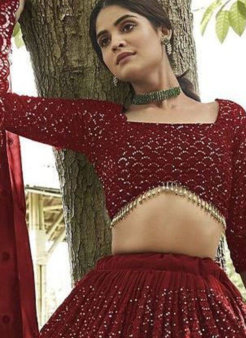 Embroidered Georgette Semi-Stitched Lehenga With Unstitched Blouse & Dupatta