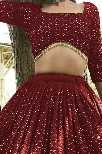 Embroidered Georgette Semi-Stitched Lehenga With Unstitched Blouse & Dupatta