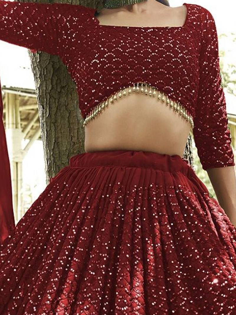 Embroidered Georgette Semi-Stitched Lehenga With Unstitched Blouse & Dupatta