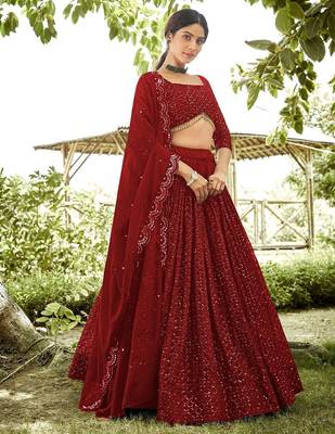 Embroidered Georgette Semi-Stitched Lehenga With Unstitched Blouse & Dupatta 1