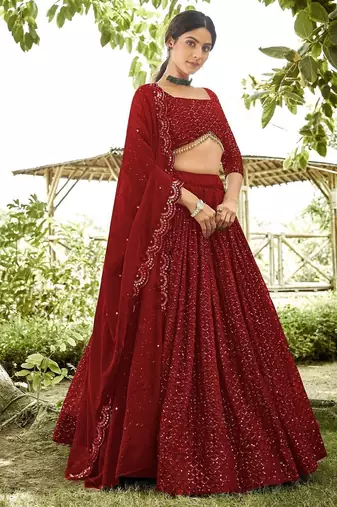 Embroidered Georgette Semi-Stitched Lehenga With Unstitched Blouse & Dupatta