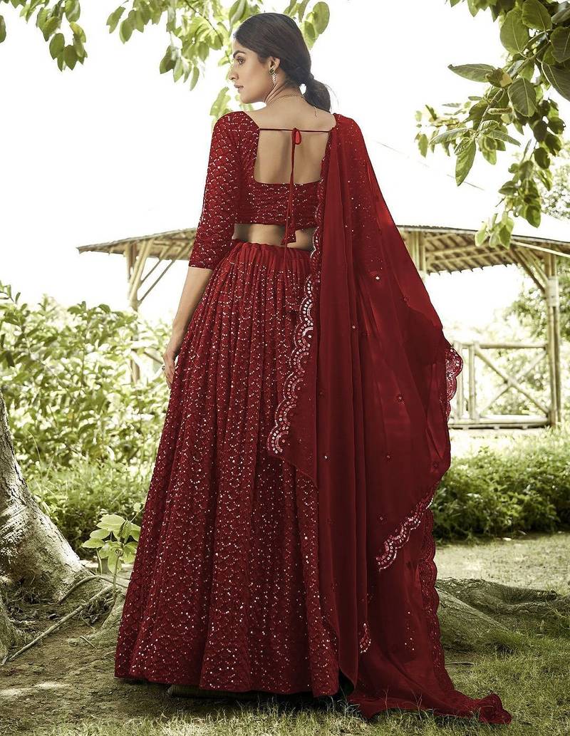 Embroidered Georgette Semi-Stitched Lehenga With Unstitched Blouse & Dupatta
