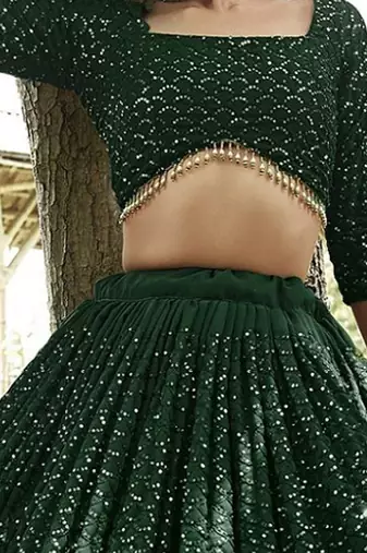 Embroidered Sequinned Semi-Stitched Lehenga & Unstitched Blouse With Dupatta