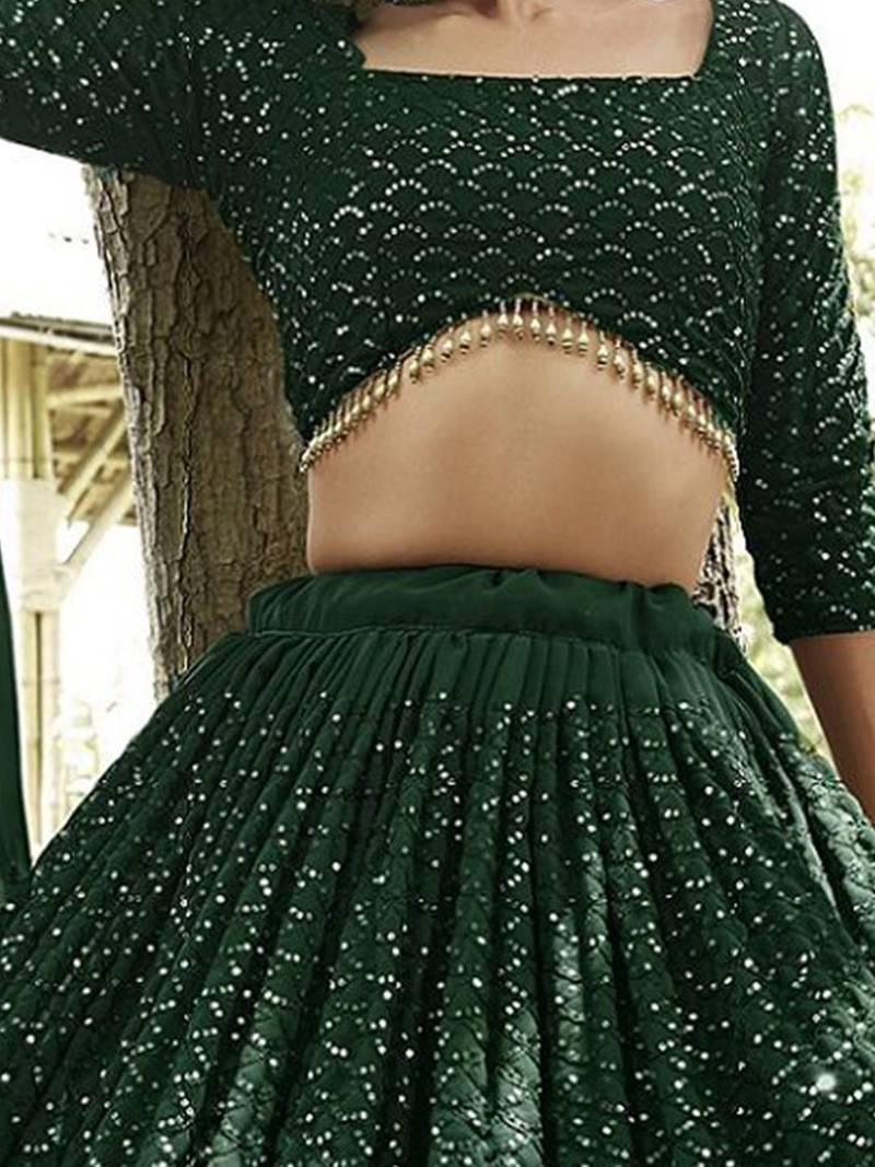 Embroidered Sequinned Semi-Stitched Lehenga & Unstitched Blouse With Dupatta
