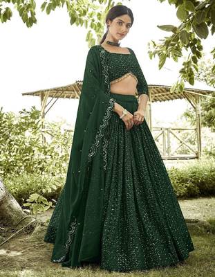 Embroidered Sequinned Semi-Stitched Lehenga & Unstitched Blouse With Dupatta 1
