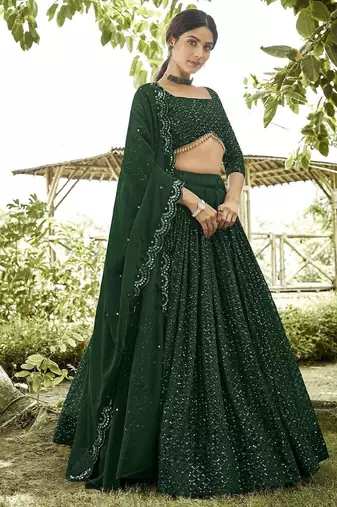 Embroidered Sequinned Semi-Stitched Lehenga & Unstitched Blouse With Dupatta