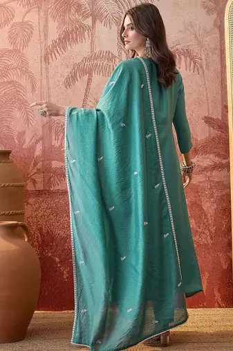 Embroidered  v-neck kurta & trousers kurta sets