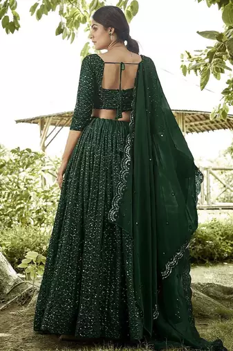 Embroidered Sequinned Semi-Stitched Lehenga & Unstitched Blouse With Dupatta