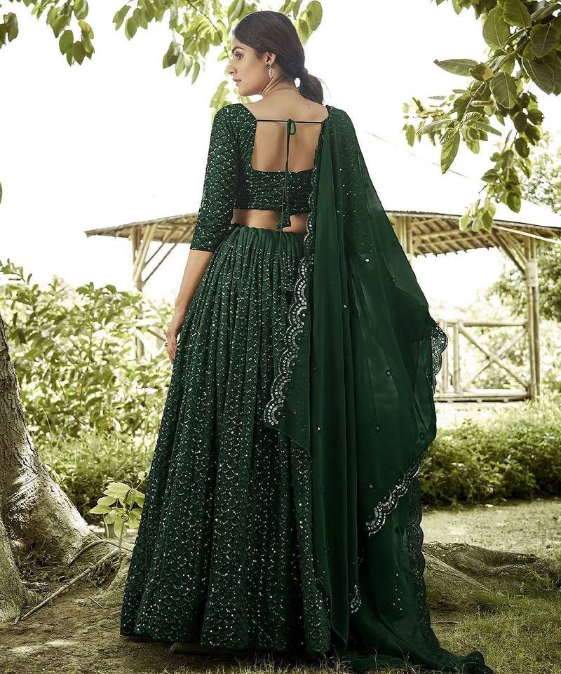 Embroidered Sequinned Semi-Stitched Lehenga & Unstitched Blouse With Dupatta