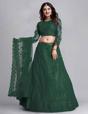 Embroidered Thread Work Semi-Stitched Lehenga & Unstitched Blouse With Dupatta 1