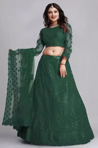 Embroidered Thread Work Semi-Stitched Lehenga & Unstitched Blouse With Dupatta