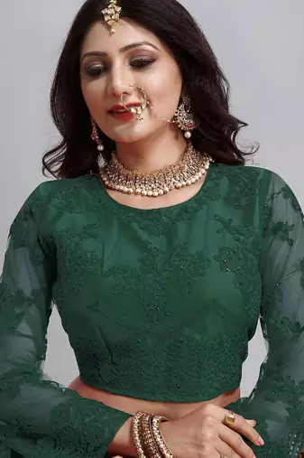Embroidered Thread Work Semi-Stitched Lehenga & Unstitched Blouse With Dupatta