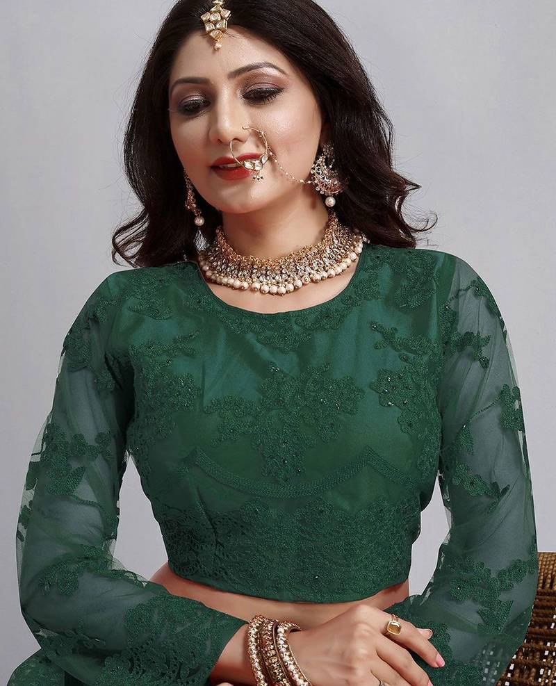 Embroidered Thread Work Semi-Stitched Lehenga & Unstitched Blouse With Dupatta