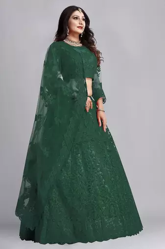 Embroidered Thread Work Semi-Stitched Lehenga & Unstitched Blouse With Dupatta