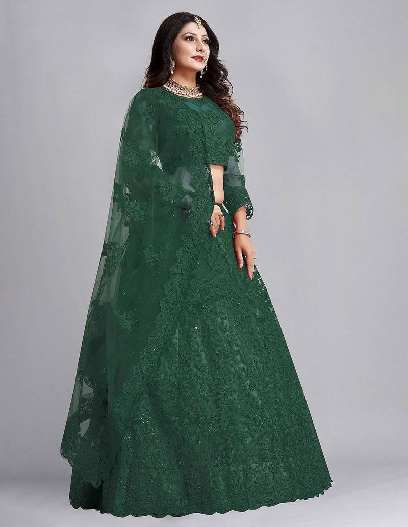 Embroidered Thread Work Semi-Stitched Lehenga & Unstitched Blouse With Dupatta