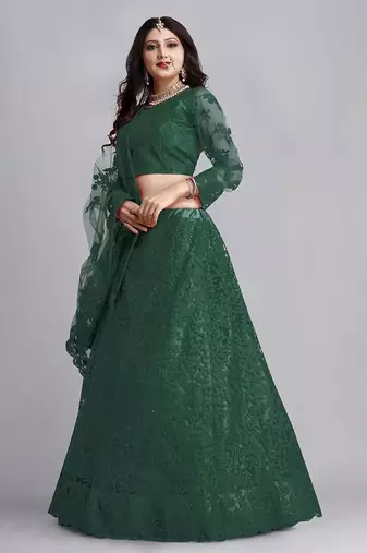 Embroidered Thread Work Semi-Stitched Lehenga & Unstitched Blouse With Dupatta