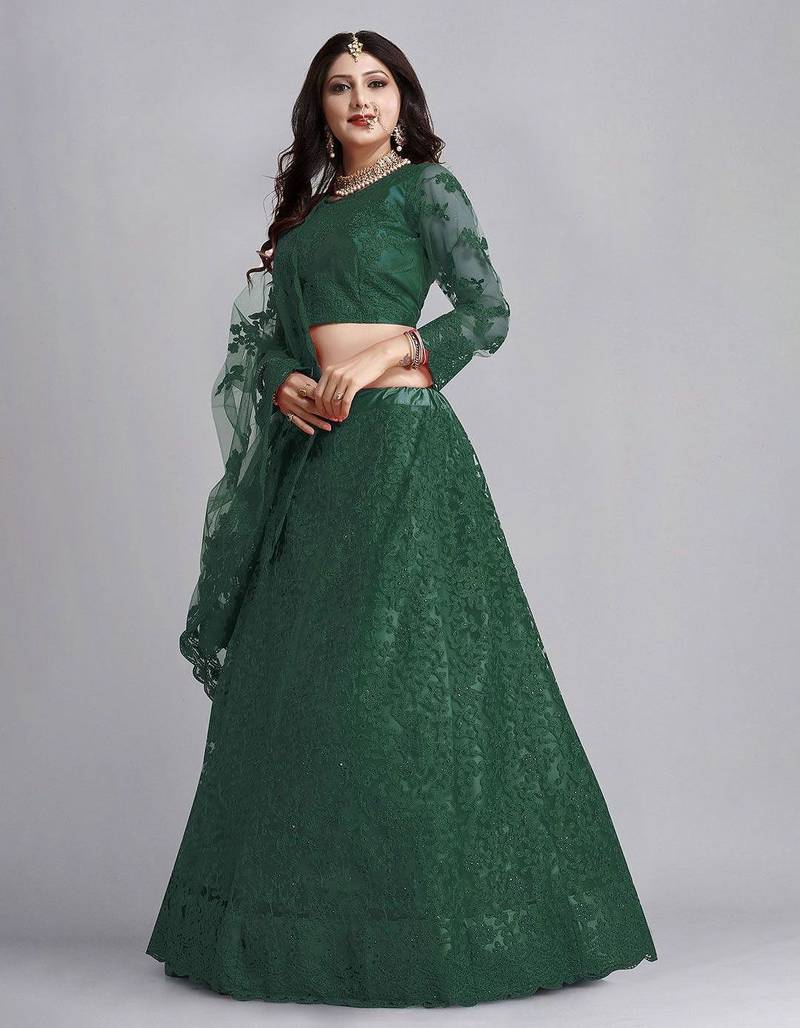 Embroidered Thread Work Semi-Stitched Lehenga & Unstitched Blouse With Dupatta