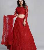 Embroidered Thread Work Semi-Stitched Lehenga & Unstitched Blouse With Dupatta